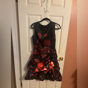 Samuel Dong Black Dress with Red Poppy Print